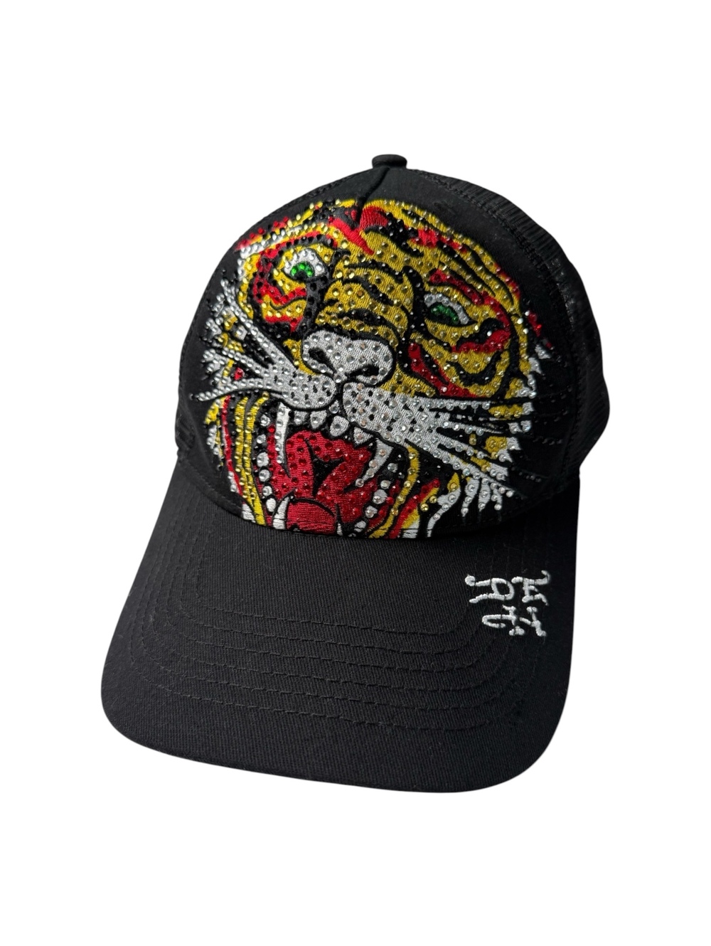 Ed Hardy Black Trucker Cap w/ Rhinestone Tiger Graphic